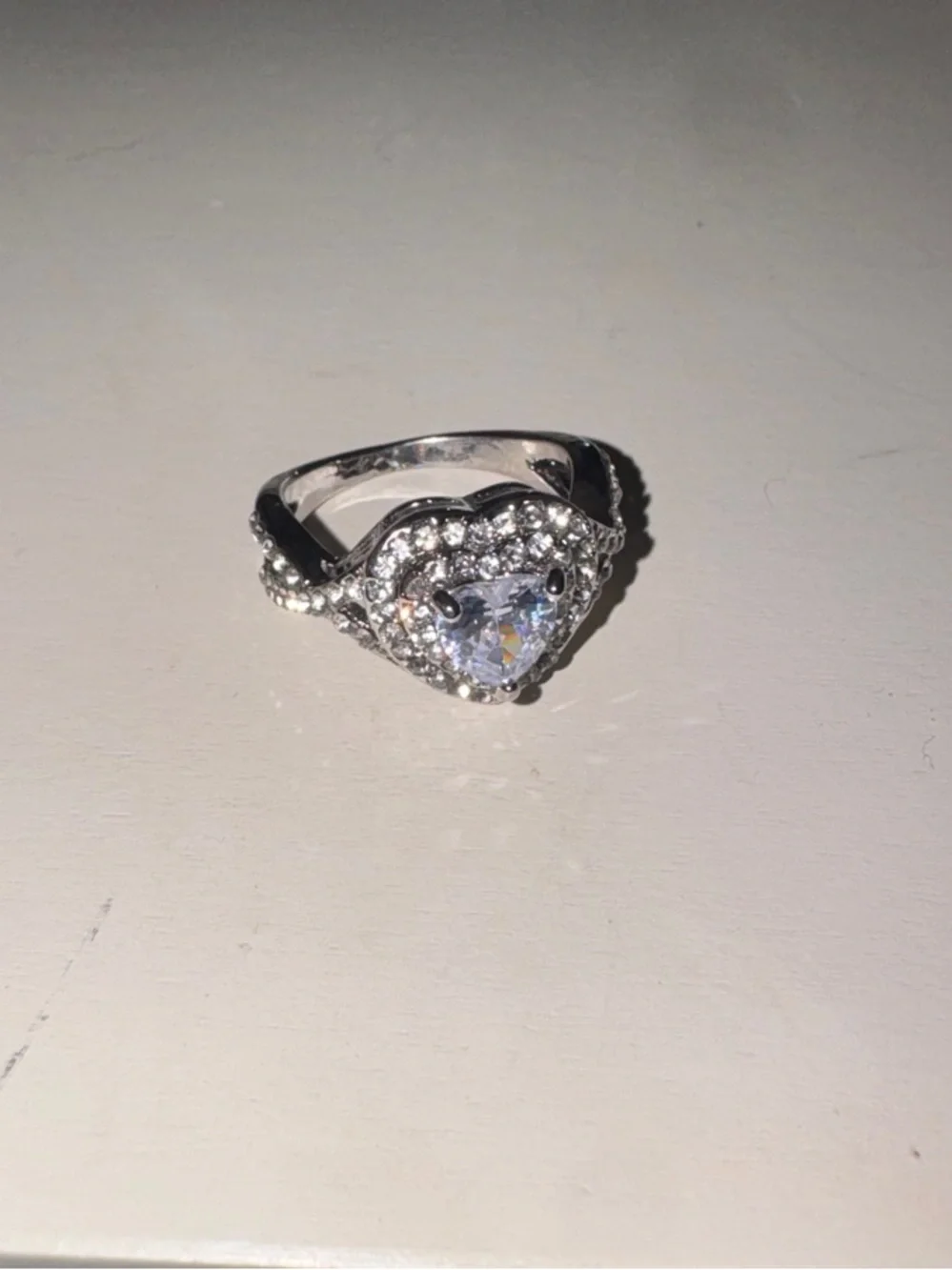Silver Heart Halo Cubic Zirconia Ring - Women's Jewelry
